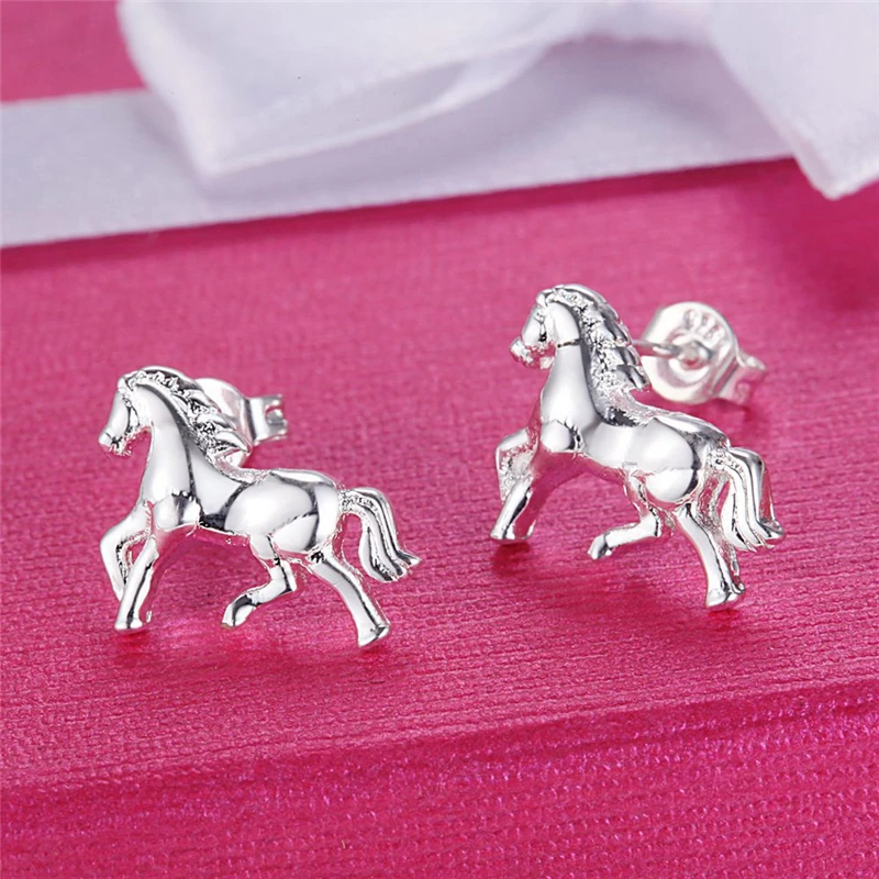 Silver Plated Jewelry Sets for Women Horse Stud Earring Necklace Brincos Collier 2pcs Set Trendy Accessories Gifts