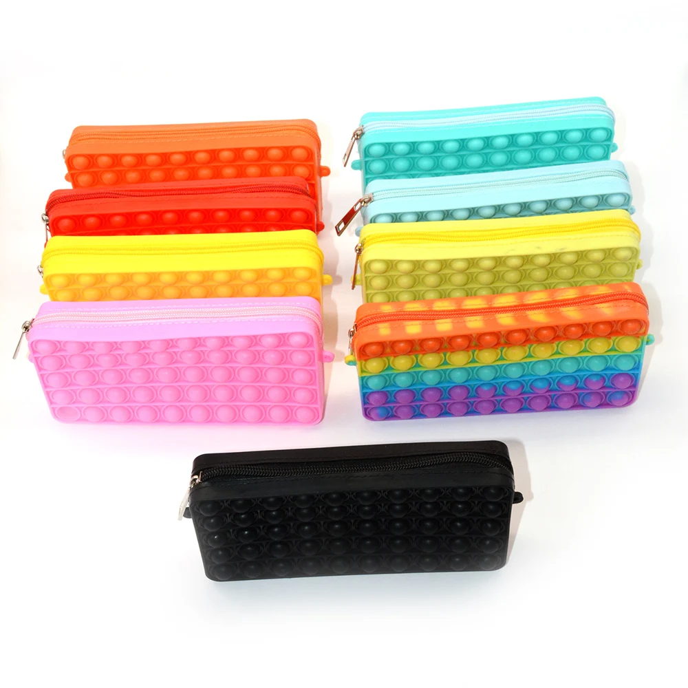 Pop Its Pencil Case Kawaii Stationery Pencil Bags Trousse Scolaire Silicone Pen Case Estojo Escolar Piornik Pencil Pouch