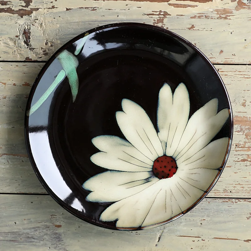 American Ceramic Tableware with Flowers Under Glaze, Porcelain Plate, Steak Plate, Kitchen Dishes, Breakfast Dessert Tray, 1 PC