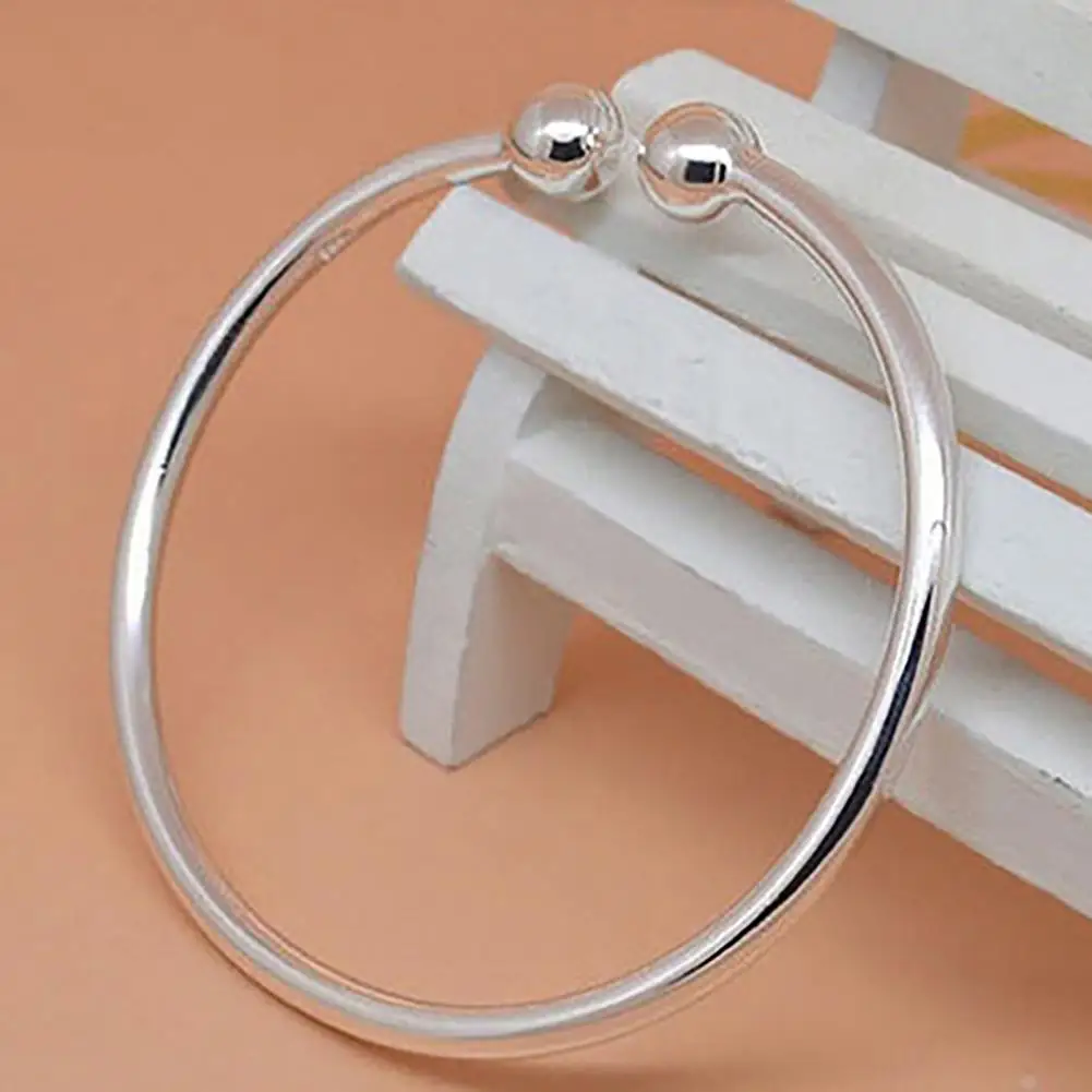 19.5cm Fashion Simple Women\'s Stainless Steel Silver Plated Open Hand Cuff Bracelet Simple Beads Bangle