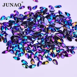 JUNAO 8*13mm 9*18mm Black AB Teardrop Acrylic Rhinestones Glue on Flatback Strass Crystal Diamonds Non Sewing Decorative Stones