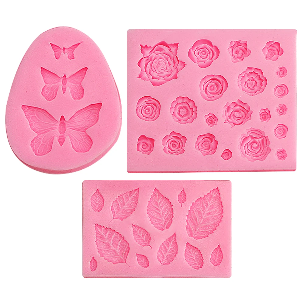 Rose Flower Butterfly Leaf Silicone Mold for Polymer Clay Chocolate Candy Molds 3D Craft Cupcake Fondant Cake Decorating Tool