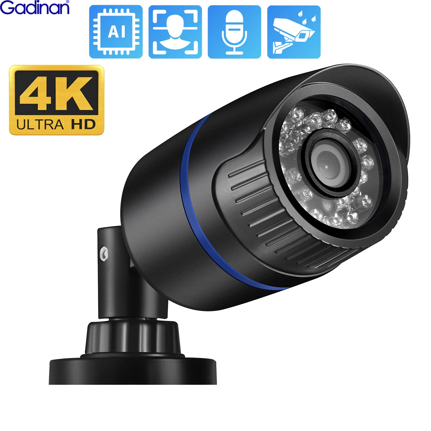 Gadinan 8MP 4K 5MP IP Camera Outdoor Face Detect Security Audio Wired Surveillance POE Bullet Waterproof IP Video Camara XMEye