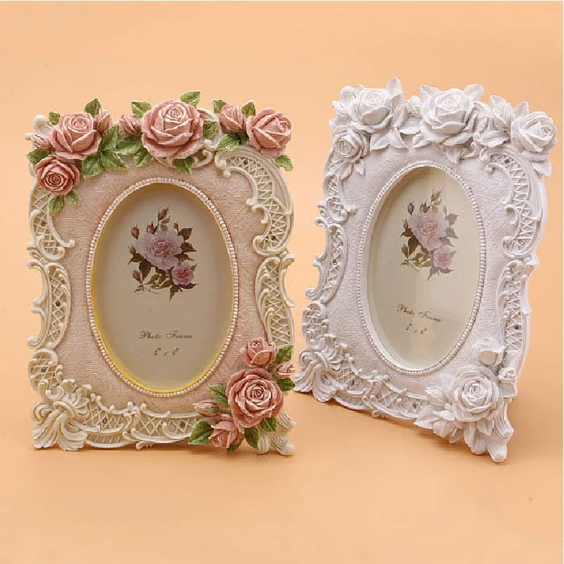 

Fashion Rustic Solid Color Vintage Rose Home Desktop Resin Photo Frame