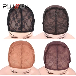 Plussign peruca que faz ferramentas, peruca preta boné de peruca respirável macio 2 tamanhos cúpula boné de renda dupla na parte superior s/m/l/xl de quatro tamanhos