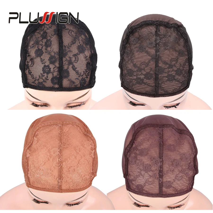 Plussign Narzędzia do robienia peruk Czarna czapka z peruką Oddychająca miękka 2 sztuki / partia Siatkowa czapka kopułkowa Podwójna koronka na górze S / M / L / Xl Cztery rozmiary