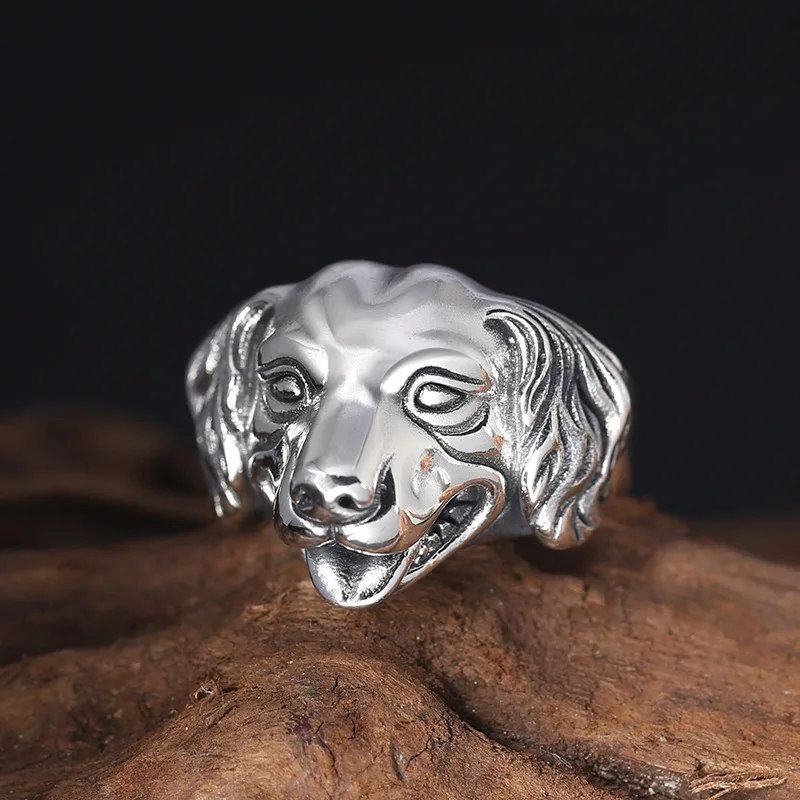 

100%925 sterling silver fashion jewelry man Thai silver restoring ancient ways zodiac dog mouth ring animal ring