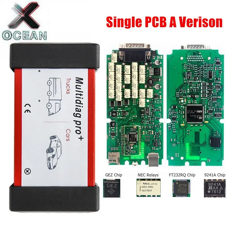 

High quality A Version TCS MD Pro Green Single PCB Board with 9241A Chip V2020.23 TCS PRO FT232RQ NEC Relay OBD2 Scanner