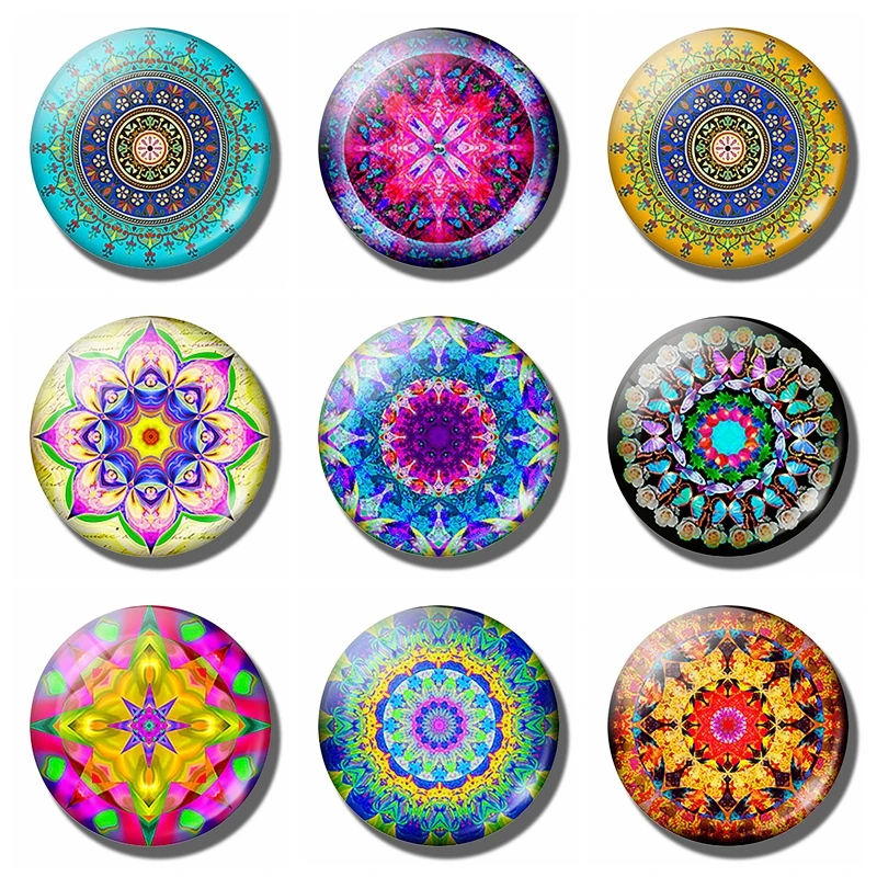 Mandala Fridge Magnet Glass Cabochon Round Decorative Refrigerator Magnetic Sticker Home Decoration Kitchen Tool Fashion 30MM