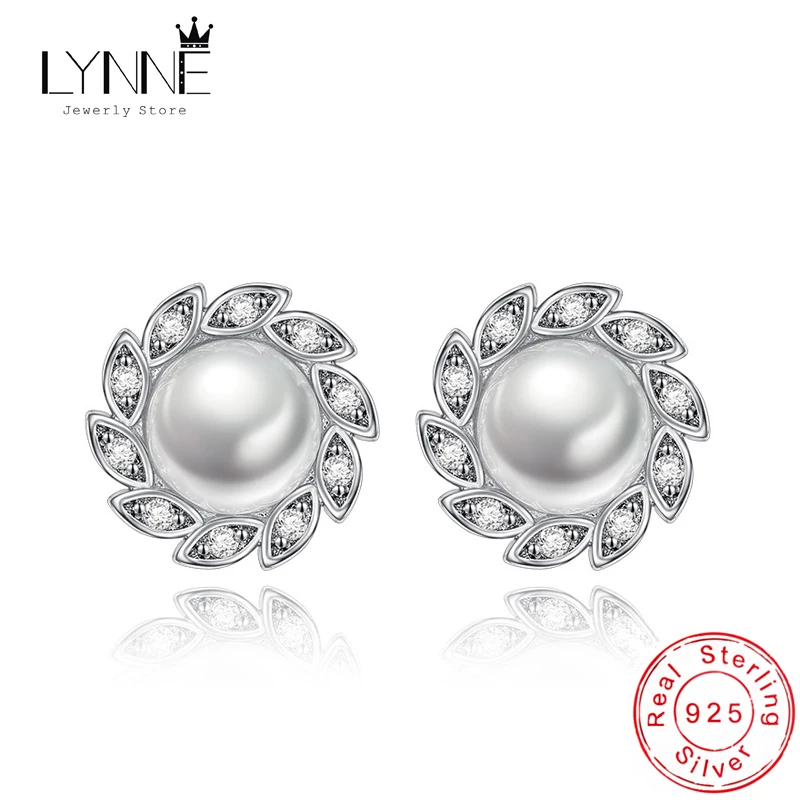 

New Fashion Freshwater Pearl Windmill Stud Earrings 925 Sterling Silver Rhinestone Round Ear Stud Women Cuff Decoration Jewelry