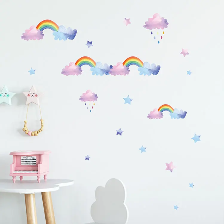 Cartoon-Wolken-Regenbogen-Wandaufkleber Kinderzimmer Kleiderschrank Heimdekoration Abnehmbares Wandbild Kinderzimmer-Layout Baby-Schlafzimmer-Dekor-Aufkleber – Detail 4