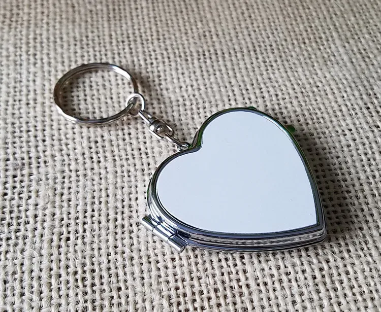 20 قطعة/الوحدة التسامي مرآة ماكياج معدنية فارغة مفتاح سلسلة كيرينغ DIY هدية كلا الجانبين الطباعة