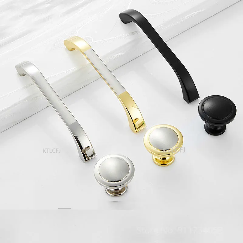 Zinc Alloy   Arc  American Style Kitchen Cupboard Hardware Wardrobe Dresser Handles Drawer Cabinet Pulls Silver Black Gold