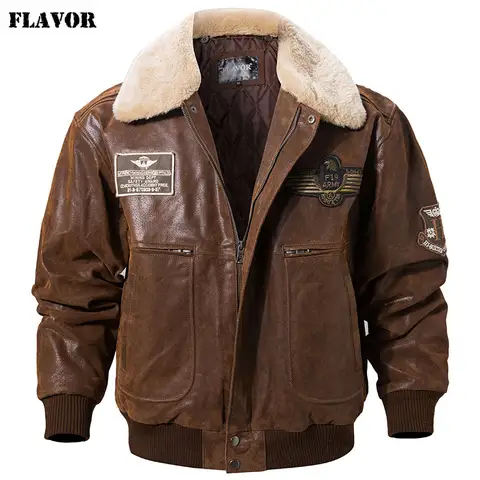 Men's Leather Bomber Jacket FLAVOR