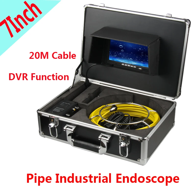 7inch 20m Cable Pipe Industrial Endoscope Inspection System 23mm Waterproof Sewer Video Camera DVR Recorder With 8GB SD Card