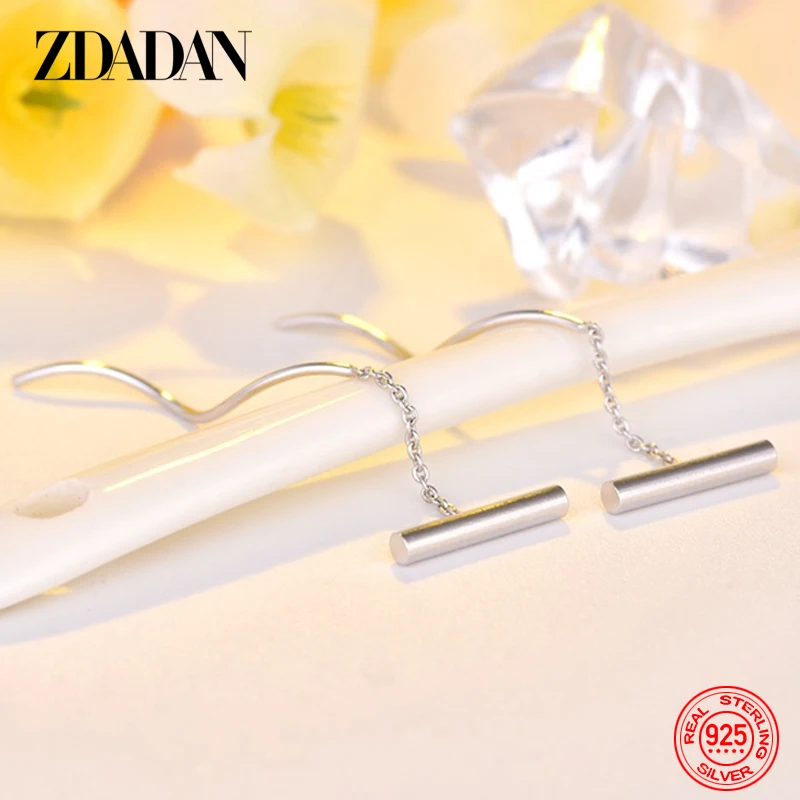 ZDADAN 925 Sterling Silver Long 12MM Letter T Shaped Tassel Dangle Earring For Women Charm Party Jewelry Gift