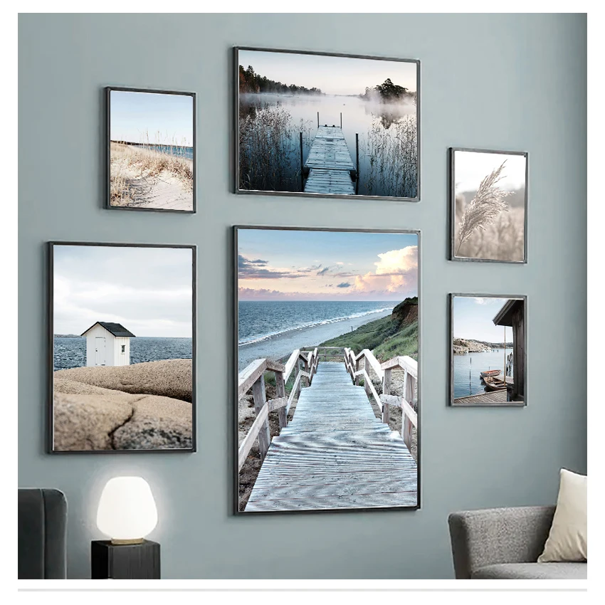 Nordic Landscape Poster Beach Bridge Canvas Painting Scandinavian Living Room Decoration Picture Morning Sunrise Wall Art Print