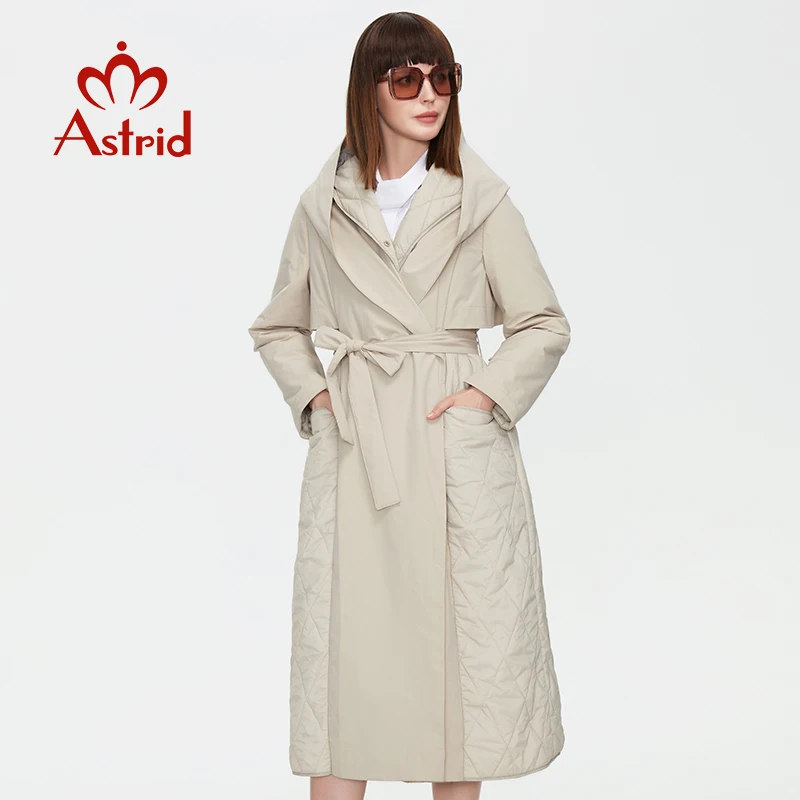 Astrid 2022 Women\'s autumn winter jacket female parkas warm Long Overcoat Belted padded coats Hooded parkas woman Outerwear