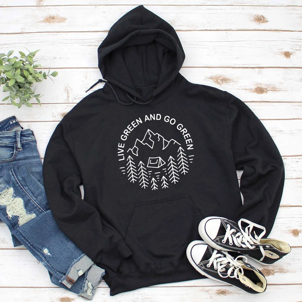 Live Green And Go Green Hoodies Casual Women Crewneck Ethical Vegan Pullovers Fashion Long Sleeve Graphic Organic Sweatshirts