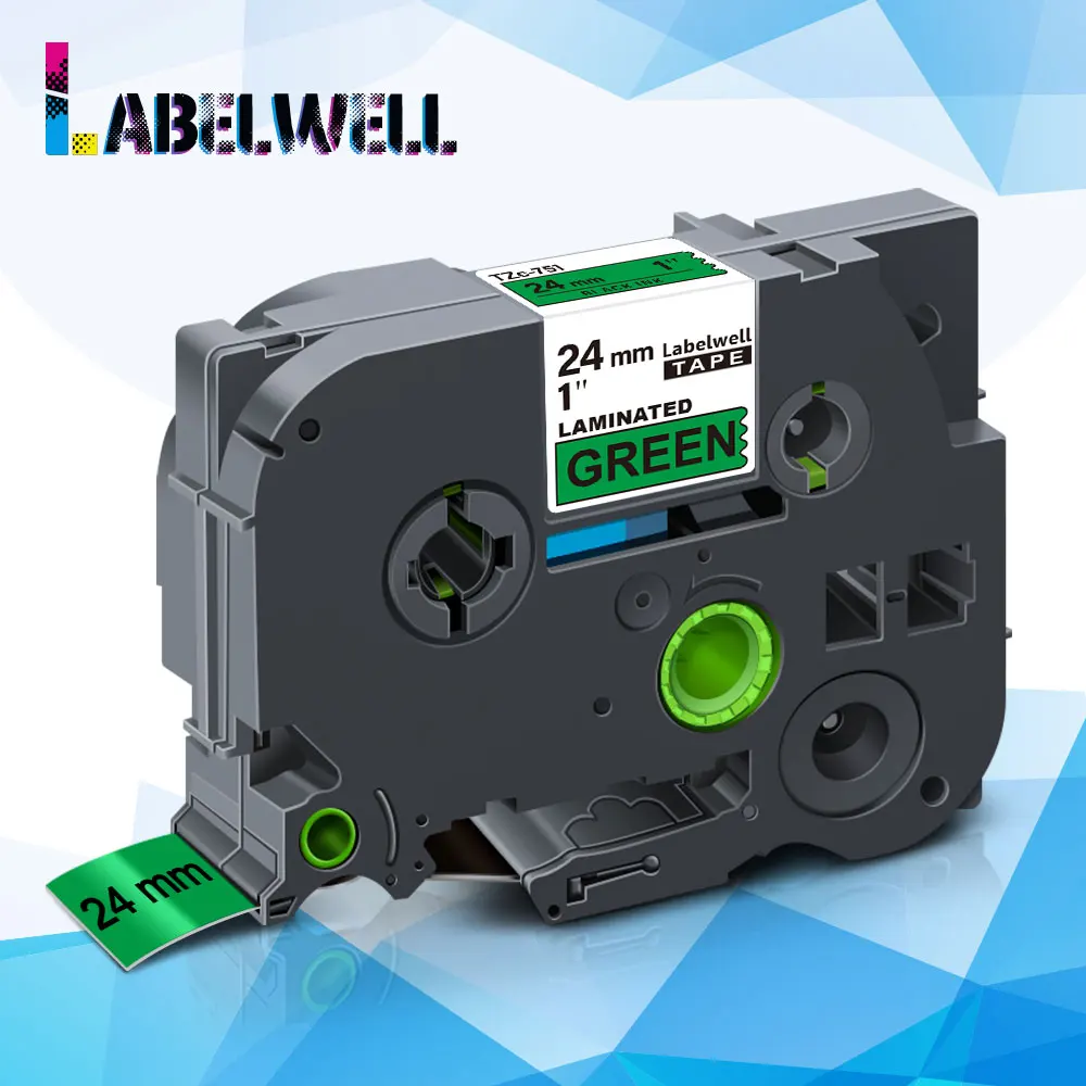 Labelwell 24mm Compatible label tape 751 Black on Green Laminated ribbon 751 Black on Green for label maker