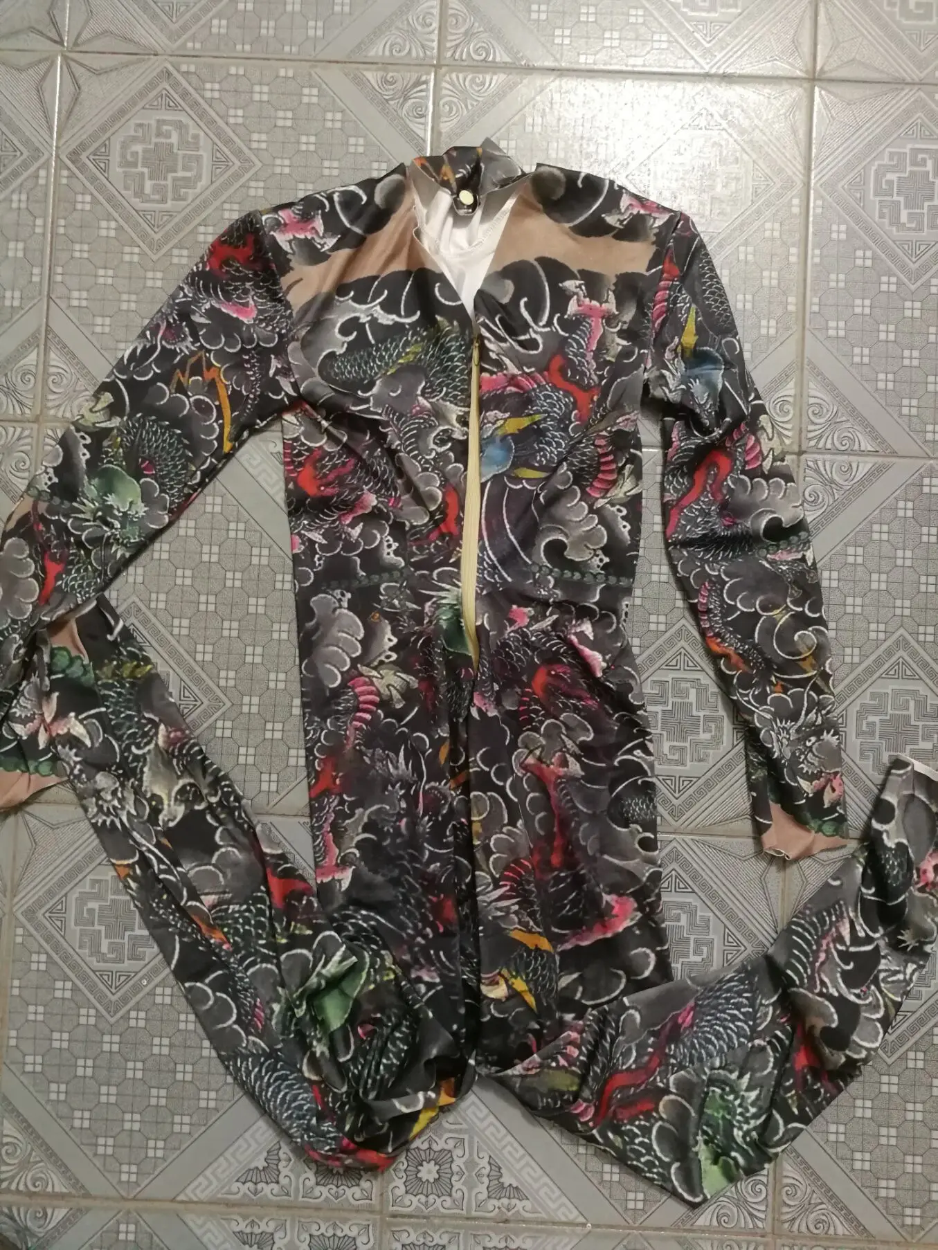 Halloween Nightclub Men Singer Pole dancing Costume Nude Printing Rune Tattoo Jumpsuit Stretch Leotard Jumpsuits DJ Stage Wears