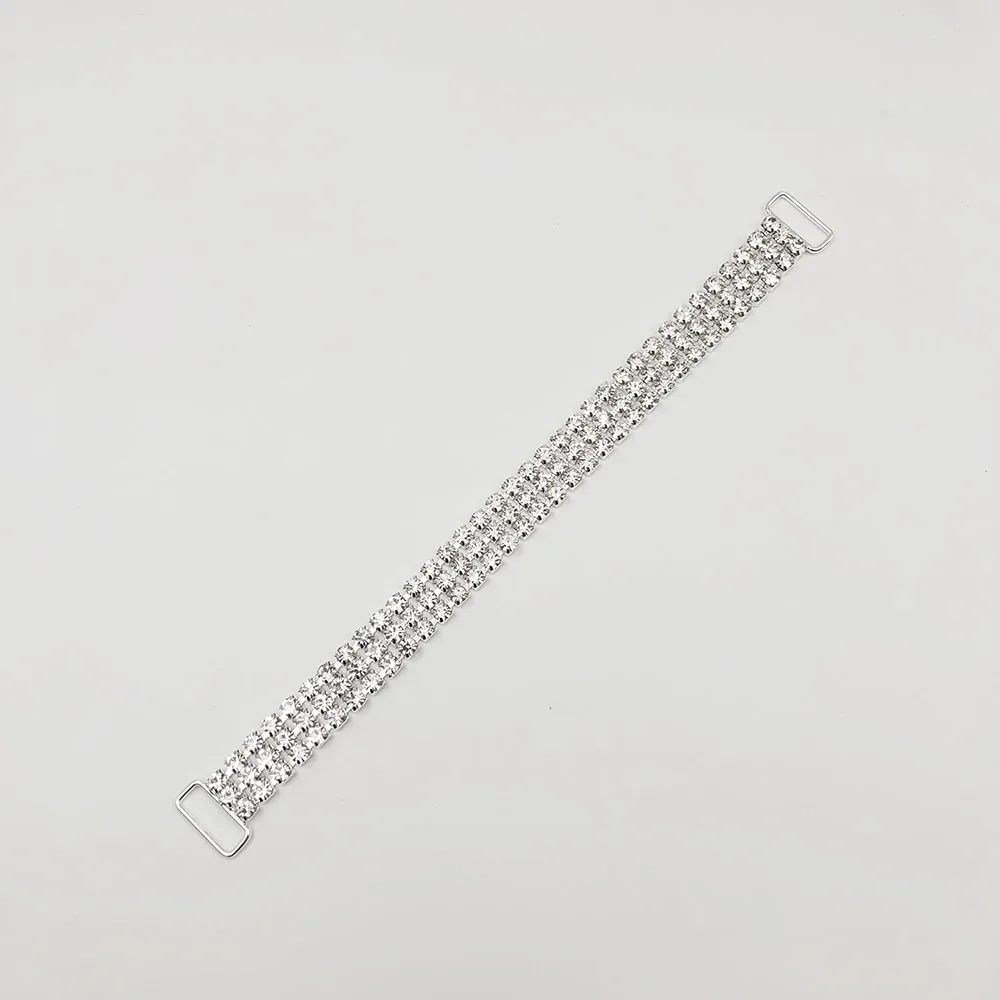 10pcs 3Row 168mm Bikini silver rhinestone chain bodybuilding competition rhinestone shoulder strap chain bikini DIY accessories