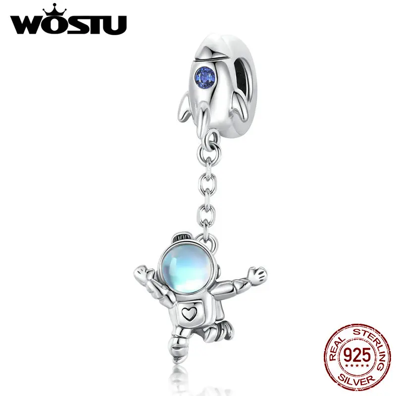 

WOSTU 925 Sterling Silver Spaceship & Astronaut Bead Charm Fit Original Bracelet DIY Making Necklace Pendant Jewelry CQC1695