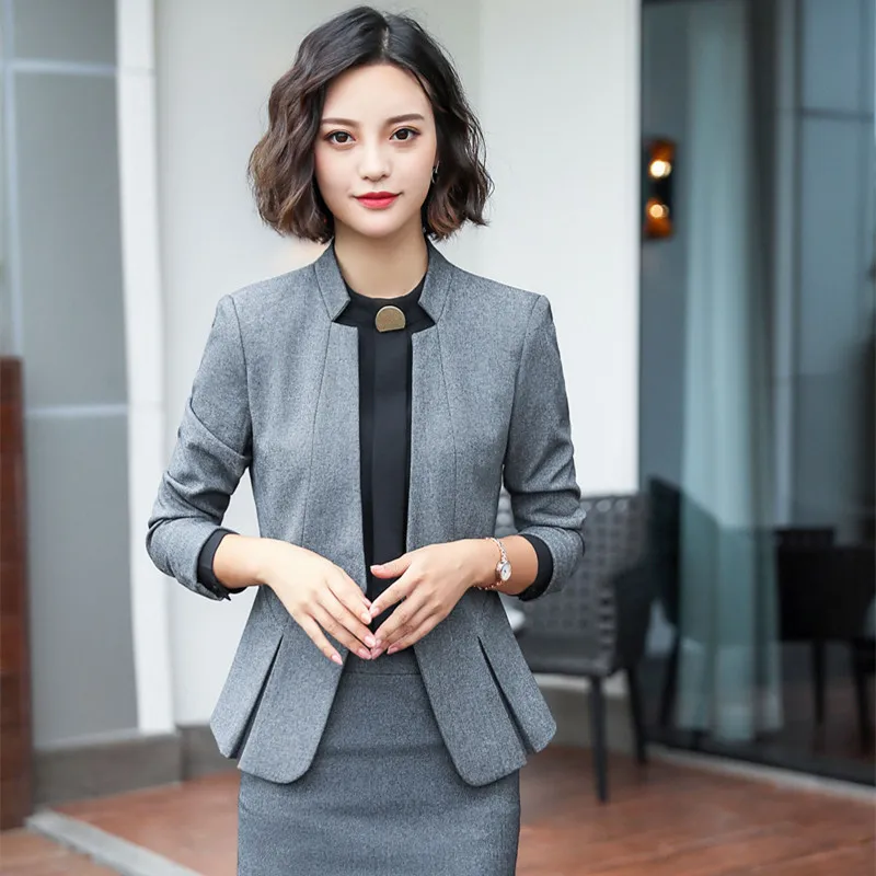 

IZICFLY New Autumn Spring High Quality Business Gray Jacket Women Slim Black Blazer Feminino Office Coats Female Work Wear