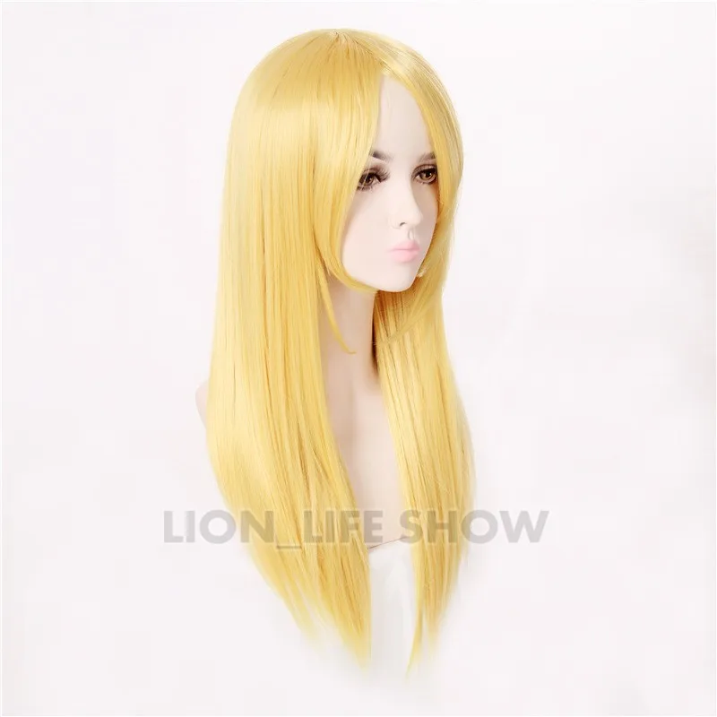 Alice in Wonderland Alice Yellow Golden Cosplay Wig Straight Long Synthetic Hair Costume Party Halloween Wigs + Free cap