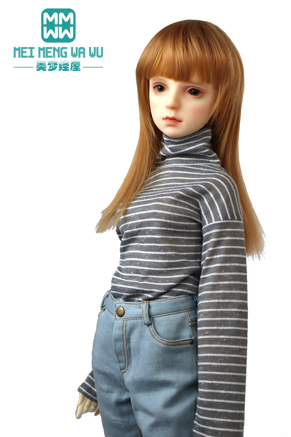 60CM BJD Doll Clothes 1/3 SD Toys Ball Jointed Doll Fashion Striped Turtleneck Jeans