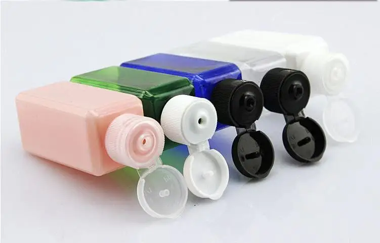 (1 2/) Assorted Color Refilling Plastic PET Bottle Square Sample Bottles with Easy Flip Cap Wholesale