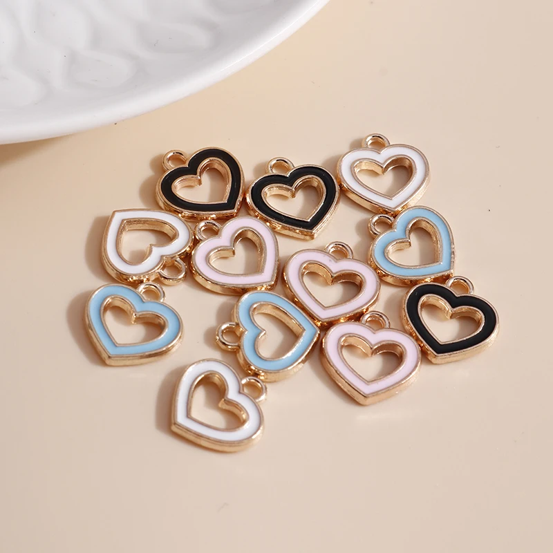 10pcs Colorful Enamel Love Heart Charms for DIY Jewelry Making Earrings Bracelet Keychain Pendants Making Accessories Supply