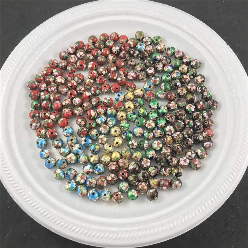 20PCS Cloisonne Enamel Beads Spacer Loose Metal Beads Jewelry Accessories for DIY Jewelry Making Bracelet Necklace(Mixed 8mm)