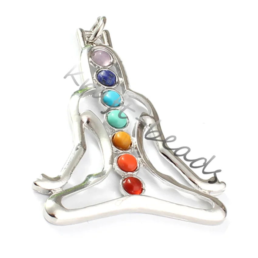 

Silver Plated Natural Healing 7 Chakra Stone Beads Inner Peace Yoga Meditation Buddha Guardian Stone Pendant Balance Jewelry