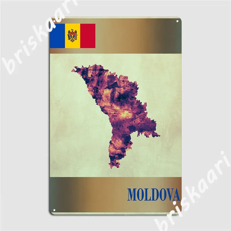 Moldova Map With Flag Metal Sign Cinema Garage Home Plaques Customize Tin Sign Poster