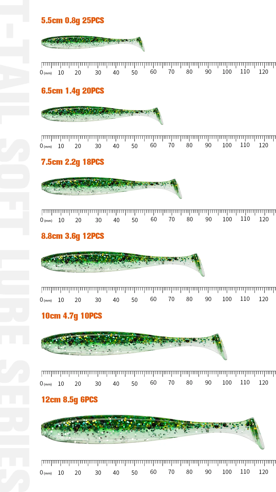TSURINOYA Weiche Köder T Schwanz Wurm 3,94 Zoll 4,72 Zoll Künstliche Weiche Silikon Köder Für Bass Karpfen Angeln Wobbler Fügen Fischgeruch – Detail 8