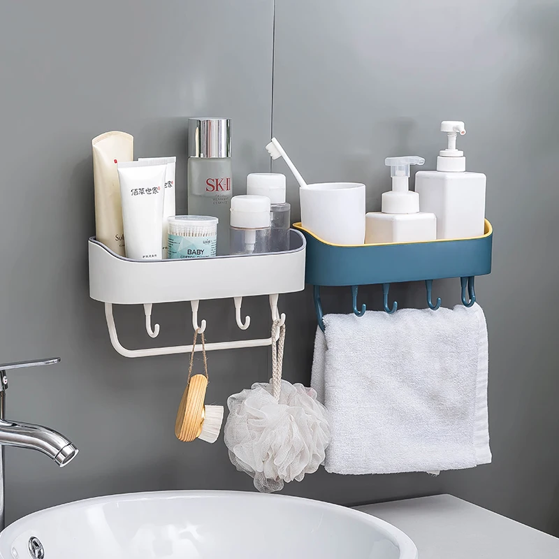 

Waterproof Free of Punch Self Adhesive Shelf Set Bathroom Storage Rack with Hanger - 1 Piece