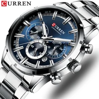 Relojes CURREN de cuarzo militar de la mejor marca, reloj de pulsera cronógrafo de acero inoxidable para hombre azul plateado, relojes deportivos informales para hombre