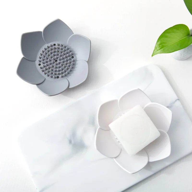 Petal Shape Silicone Soap Box with Drain Holes Bathroom Soap Dish Storage Container Sponge Holder Shower Pallet Bath Supplies