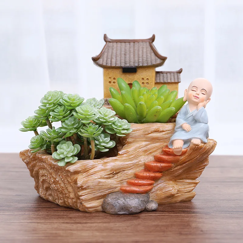 Temple Flowerpot Pine Tree Succulent Plants Planter Monk Flower Pot Buddhism Garden Decoration Bonsai Flower Pot FENG SHUI