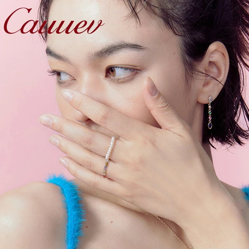 Cauuev Small Natural Freshwater Pearl Couple Rings for Women Real 925 Sterling Silver Jewelry forWholesale Fashion Gift view 3