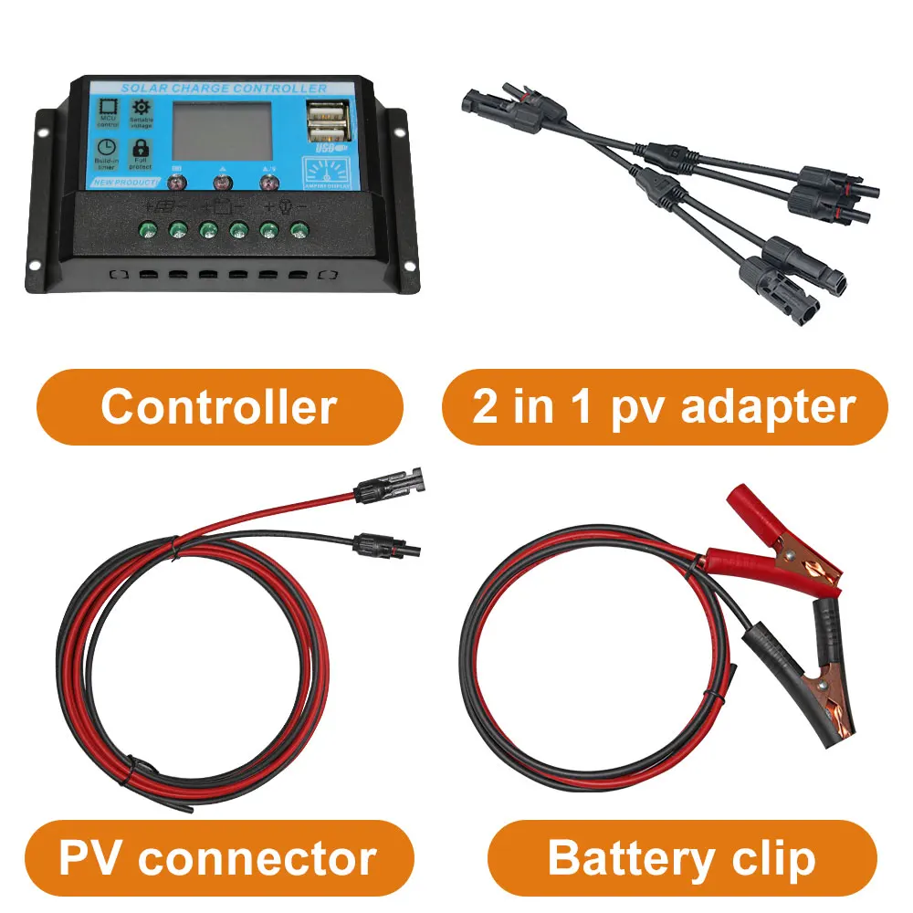 

12v solar panel kit accessories for 100w 200w 300w 400w 500w 600w flexible module PWM controller and cable for battery