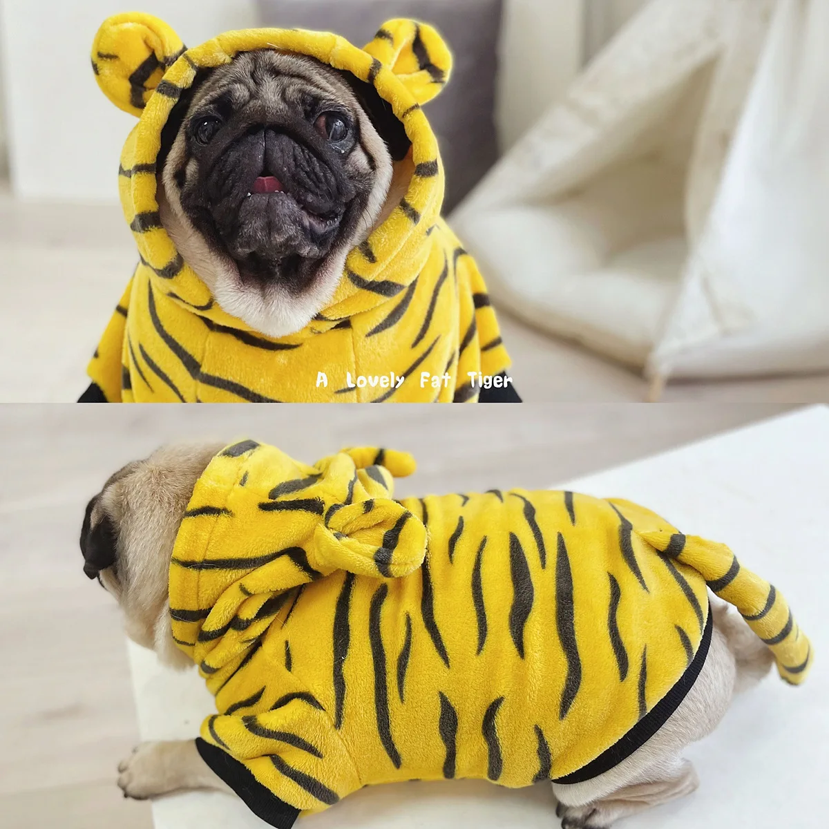 

Flannel Soft Pet Transfiguration Winter Plus Velvet Thicken Dog Clothes Warm Comfortable Tiger Outfit French Bulldog Costume