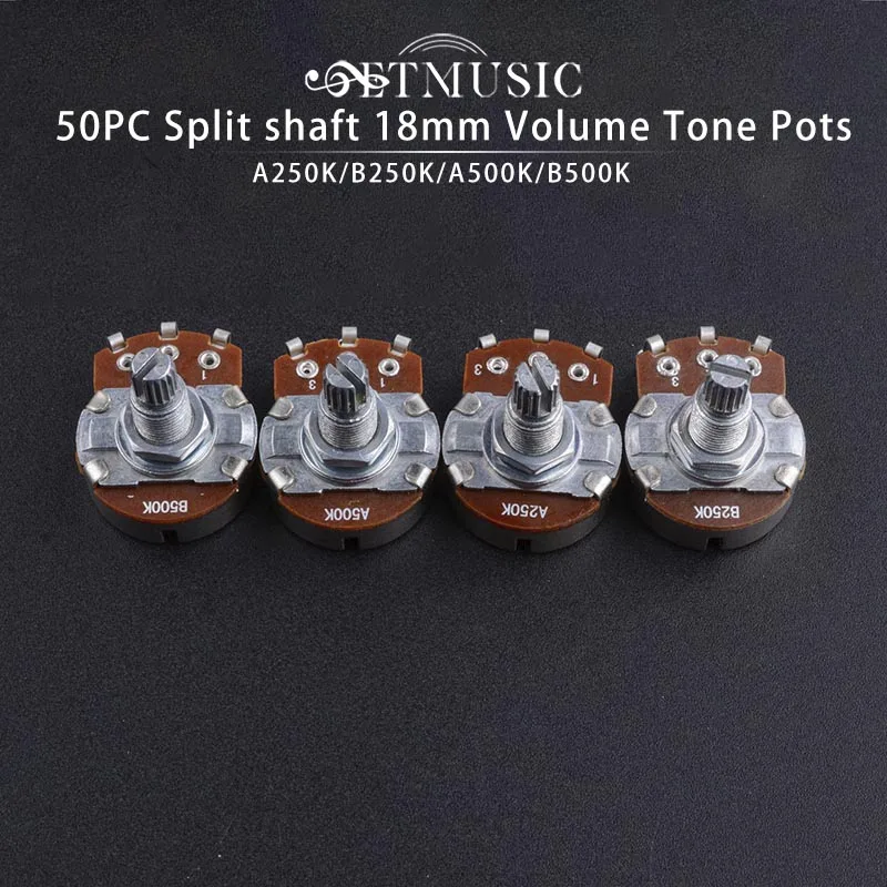 

50pcs 18mm Base Guitar Switch Knob BIG A250 B250 A500K B500K Guitar Control Pot Potentiometer Volume Potentiometers Guitar Part