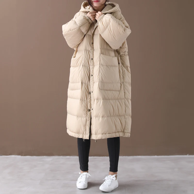 

Puffer White Goose Hooded Jacket Oversized Winter Women Down Coat Warm Parka Veste Femme YY1557