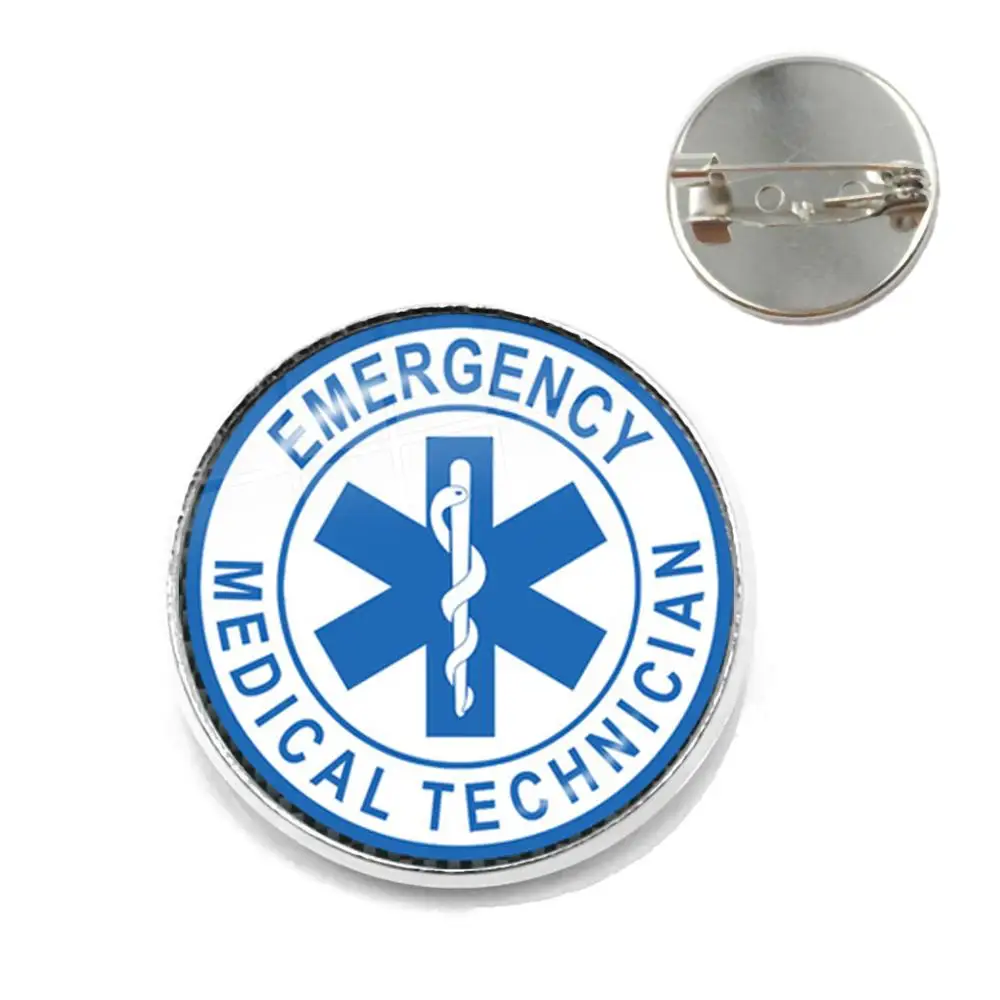 EMT Emergency Medical Technician Paramedic Symbol Brooch Glass Cabochon Dome Collar Pins Badge For Bag Clothes Decoration Gift