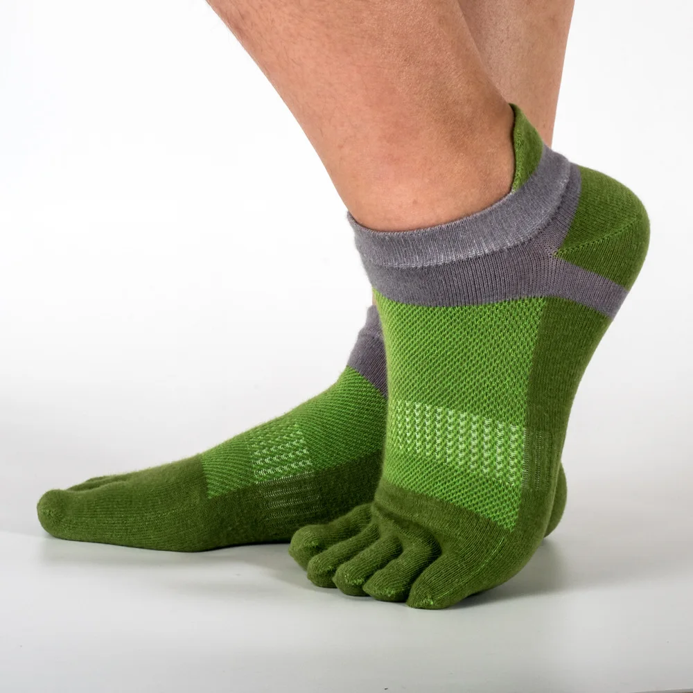 Chaussettes de Sport en coton pour hommes, chaussettes à orteils, maille cheville, courtes, blanches, absorbant la sueur, respirantes avec les doigts