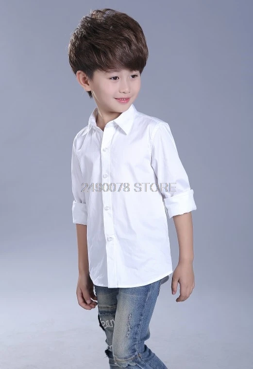 Boys Girls Formal Dress Shirt Brand Fashion Long Sleeve White Shirt for Big Boys School Children Performance Clothing Blouse