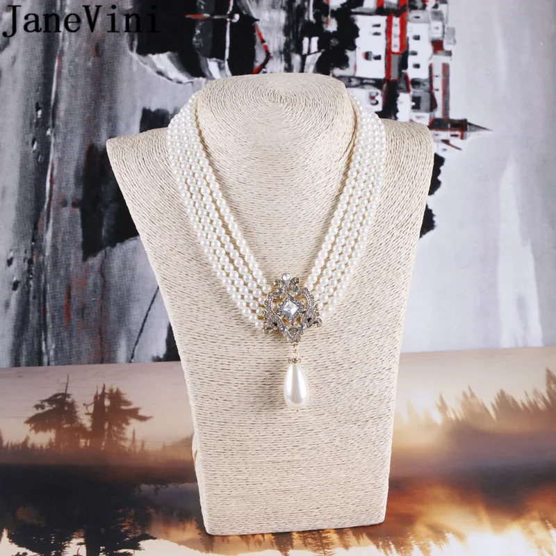 

JaneVini Bohemia Crystal Pearl Bride Necklace Fashion Women Prom Banquet Dinner Party Necklaces Neck Wedding Accessories 2020