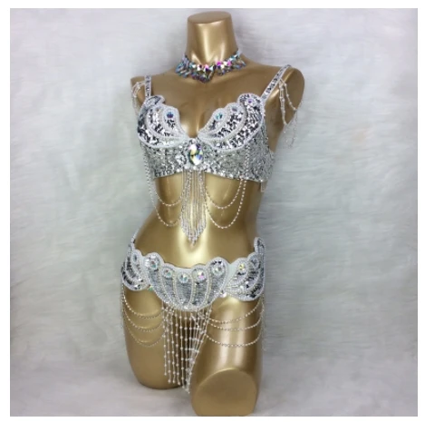 Ropa de espectáculo de danza escénica para chica, conjunto de traje de danza del vientre Sexy, sujetador + cinturón, 2 unid/set, ropa para fiesta y evento nocturno